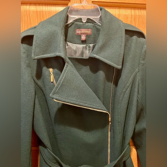 Dana Buchman Asymmetrical Belted Dark Green Trench Coat w/ Gold Zipper Buttons - Picture 10 of 16